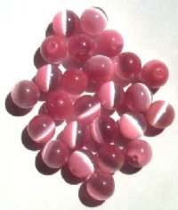 25 8mm Round Pink Fiber Optic Cats Eye Beads